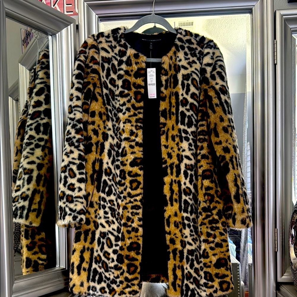 White House Black Market Animal Print Teddy Jacket